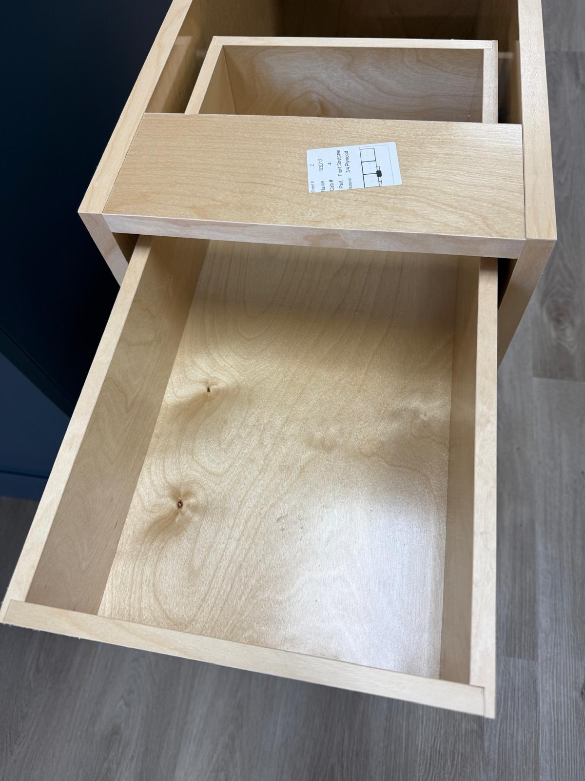 Plywood drawer box construction assembled with screws