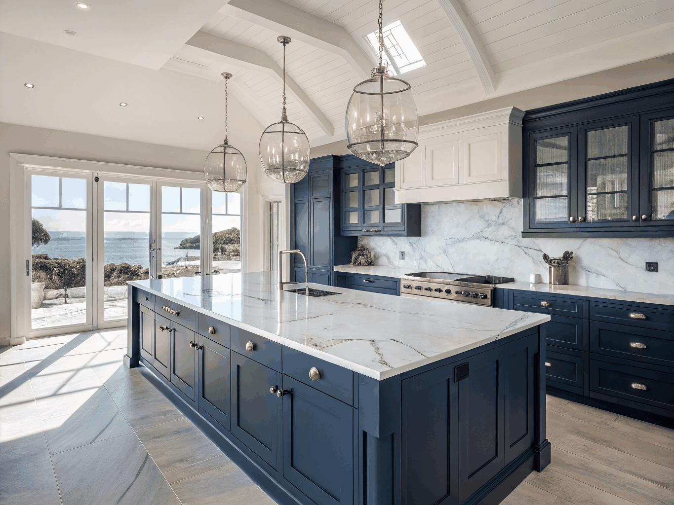 Navy Double Step Shaker Kitchen with Island
