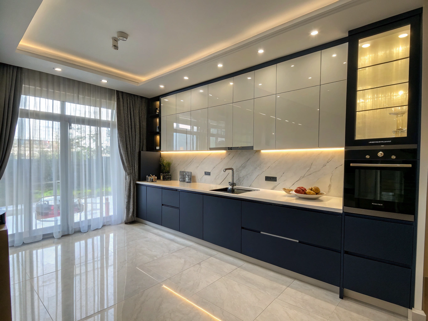 Two-Tone Navy and White Kitchen Cabinetry