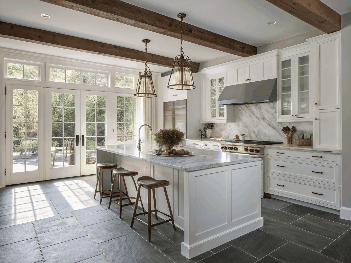Two tone shaker kitchen installation with navy island in Matthews home