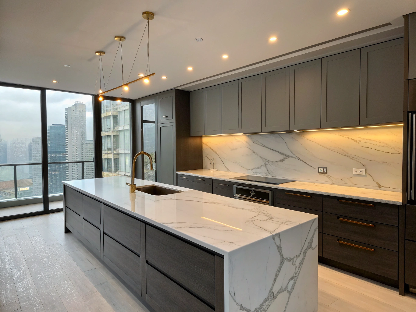 European minimalist kitchen renovation in South Charlotte with dark slab cabinets